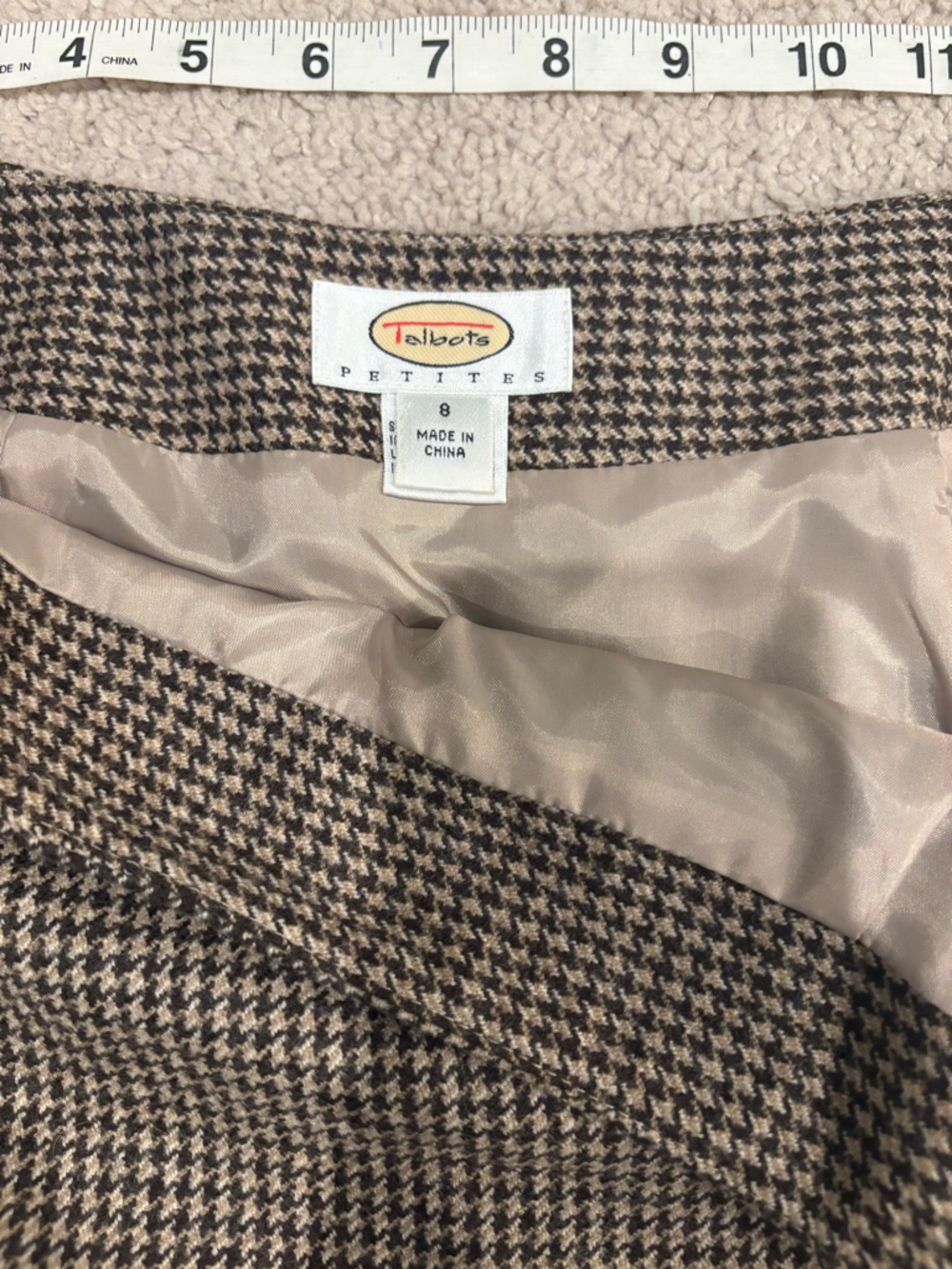 Talbots Vintage Academia Brown & Black Houndstooth Skirt with Side Button Detail - Picture 4 of 6